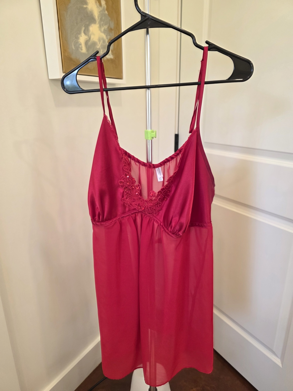George Red Lace-Trim Sheer Chemise with Adjustable Straps 2X